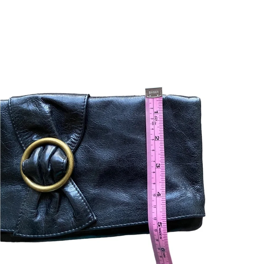 HOBO International Foldover Bow Black Leather Clutch